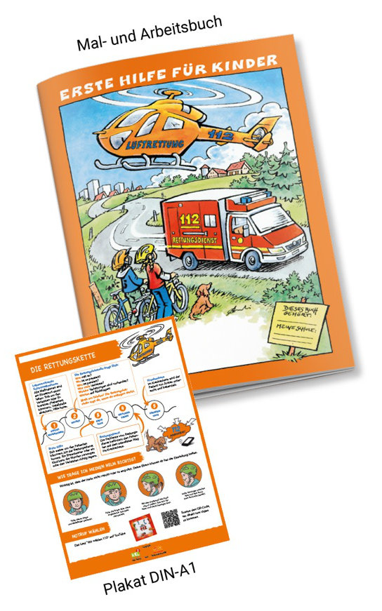 Mal- und Arbeitsbuch „Erste Hilfe für Kinder“ mit Plakat